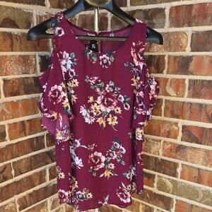 Iz Byer Burgundy Floral Blouse
